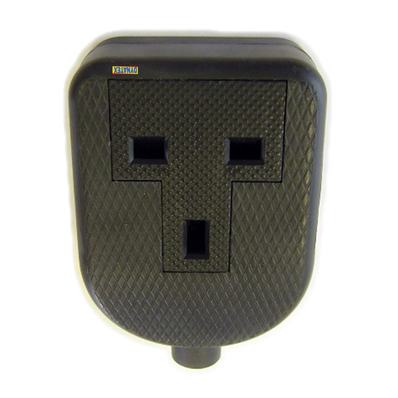 13 Amp Electric Hard Rubber Socket 13A Heavy Duty Mains Electrical 3 Pin 13A Black DX/3001061 9432B