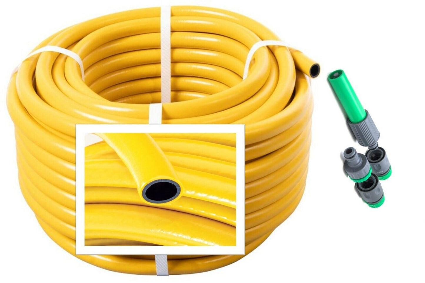 Garden Hose Pipe 30M Spray Nozzle Tap Connector Set Hosepipe Reel 30Metre Yellow 1402755 1x18/32