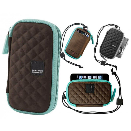 Compact Hard Shell Case Universal Holder Zip Up Bag Digital Camera Phone MP3 NEW Chocmint