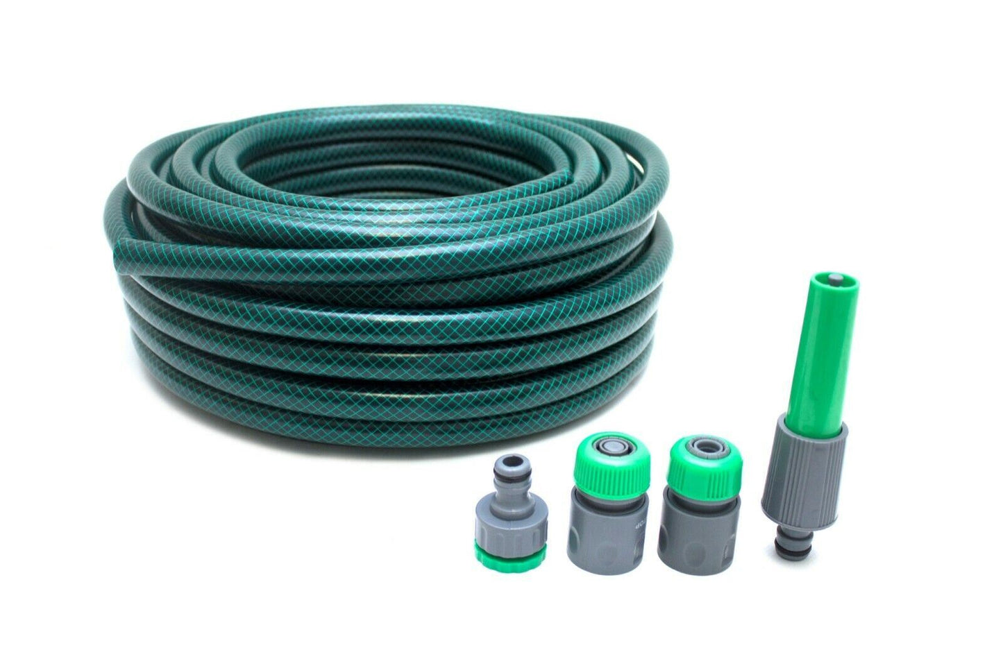 Garden Hose Pipe 30M Spray Nozzle Tap Connector Set Hosepipe Reel 30 Metre Green