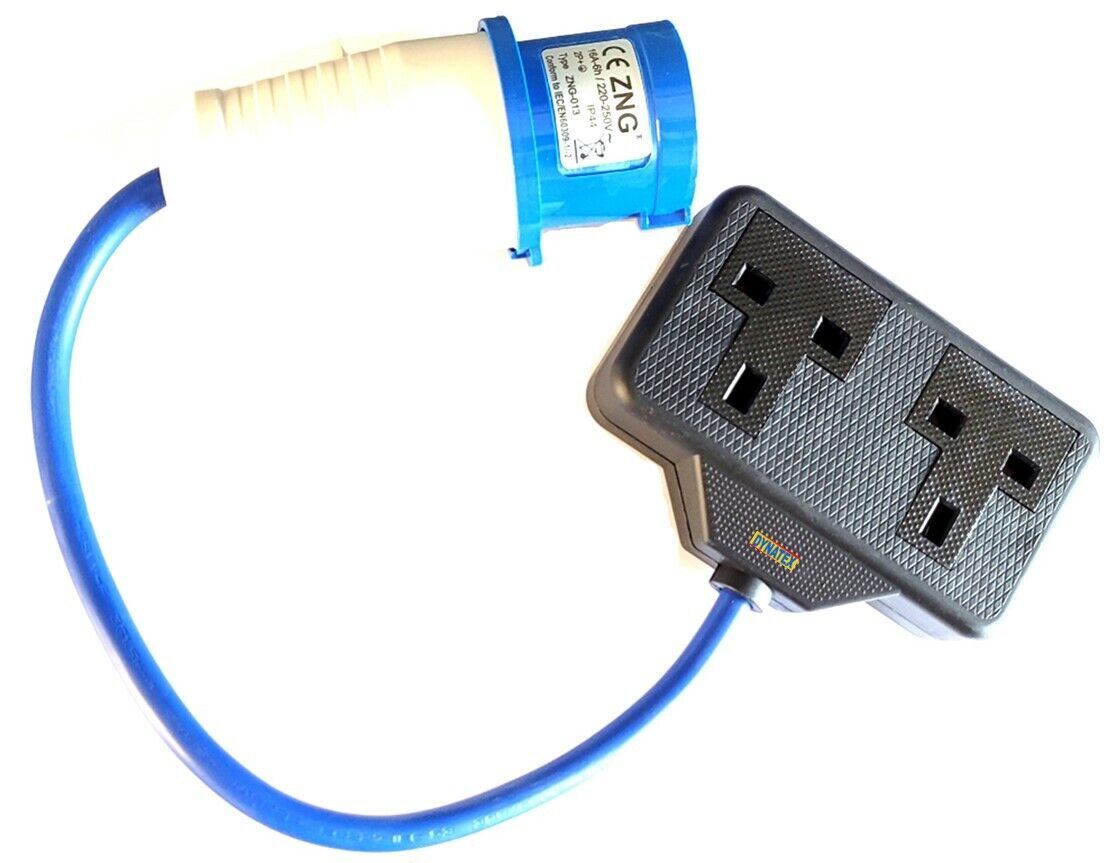 Generator Fly Lead 16 Amp Plug To 13A Twin Socket Caravan Hook Up Power Cable 3001286 1x404/655/064