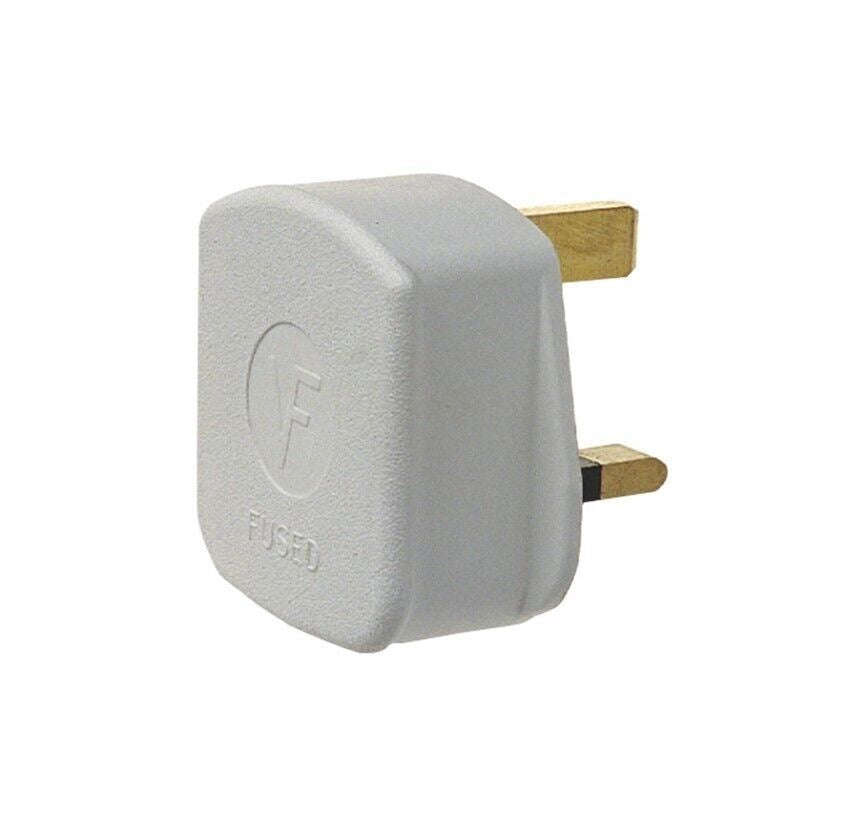 Plug Domestic UK 3 Pin Fused White Mains Plug 13A For 3P Sockets BS1363 NEW