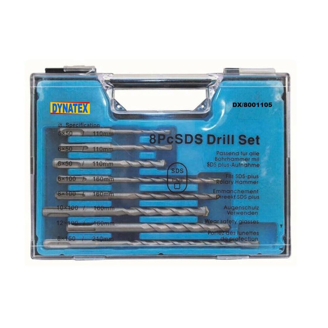 SDS Plus Drill Set & Case 8 Piece PC 5mm 6mm 8mm 10mm 12mm Rotary Hammer