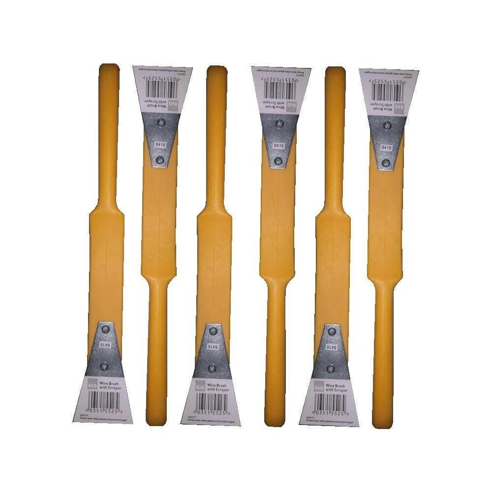 6 Heavy Duty Wire Brush DIY Engineers & Steel Scraper Rust Scale Paint 4 Row NEW