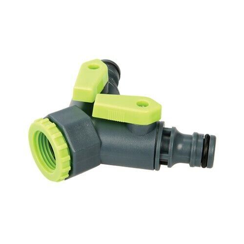 2 Way Tap Quick Connector 3/4" BSP to 1/2" Male Shut Off Valve Twin Hose Pipe