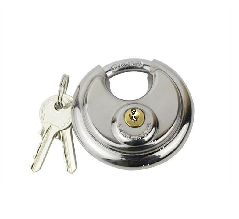 Round Padlock 70mm Disc Lock Discus 2 Keys Stainless Steel For Security Chain