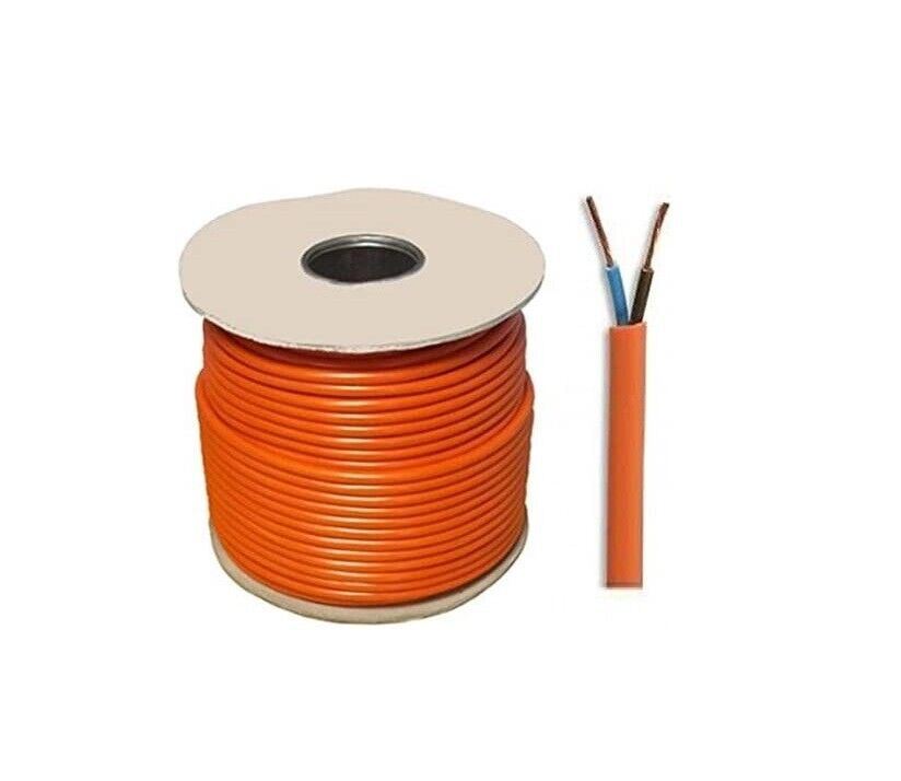 2 Core Orange Flexible 1 Metre Mains Cable 3182y 1.5mm Strimmer Lawn Mower 1M