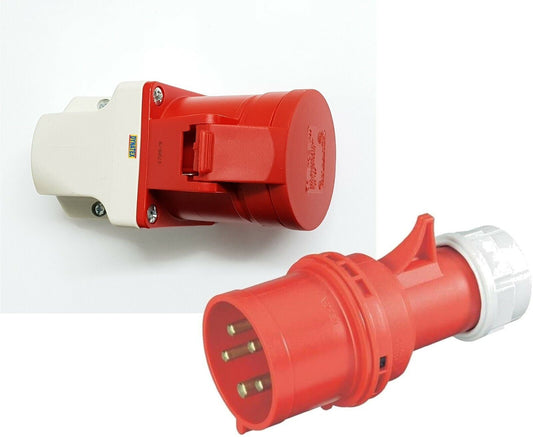 415v 32 Amp 5 Pin Plug & Panel Socket Red Garage Workshop 3 Phase IP44 Ceeform