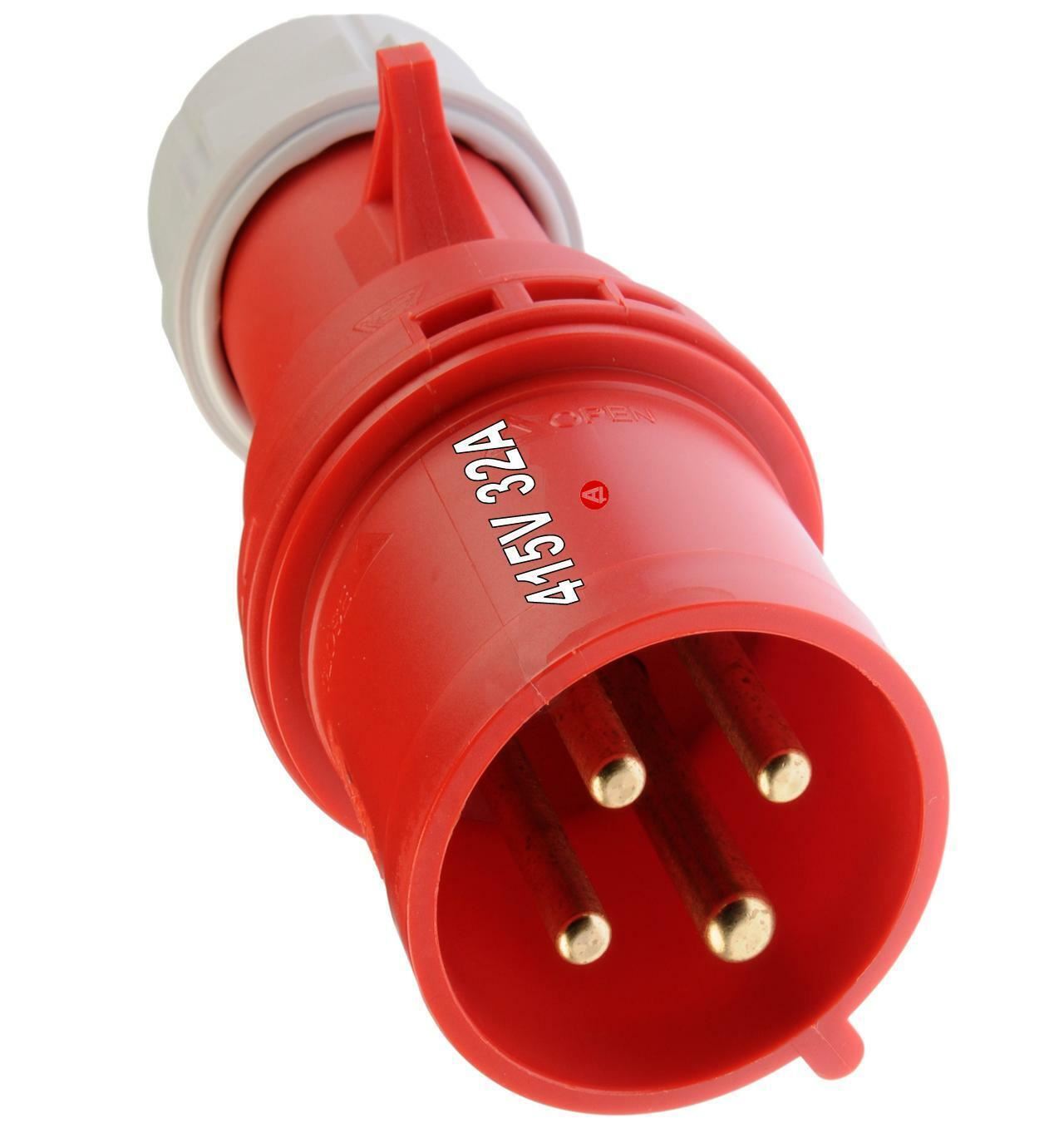 415v 32A 4 Pin Plug Connector Red Workshop Site 3 Phase 32 Amp IP44 Trailing NEW