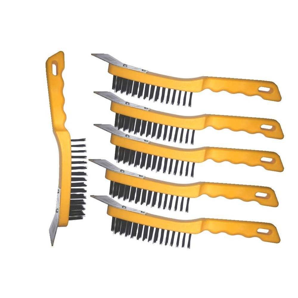 6 Heavy Duty Wire Brush DIY Engineers & Steel Scraper Rust Scale Paint 4 Row NEW