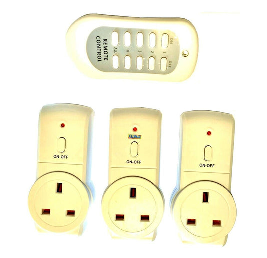 3 Wireless Remote Control Sockets Electrical 3 Pin Plug 4 Programmable Channels