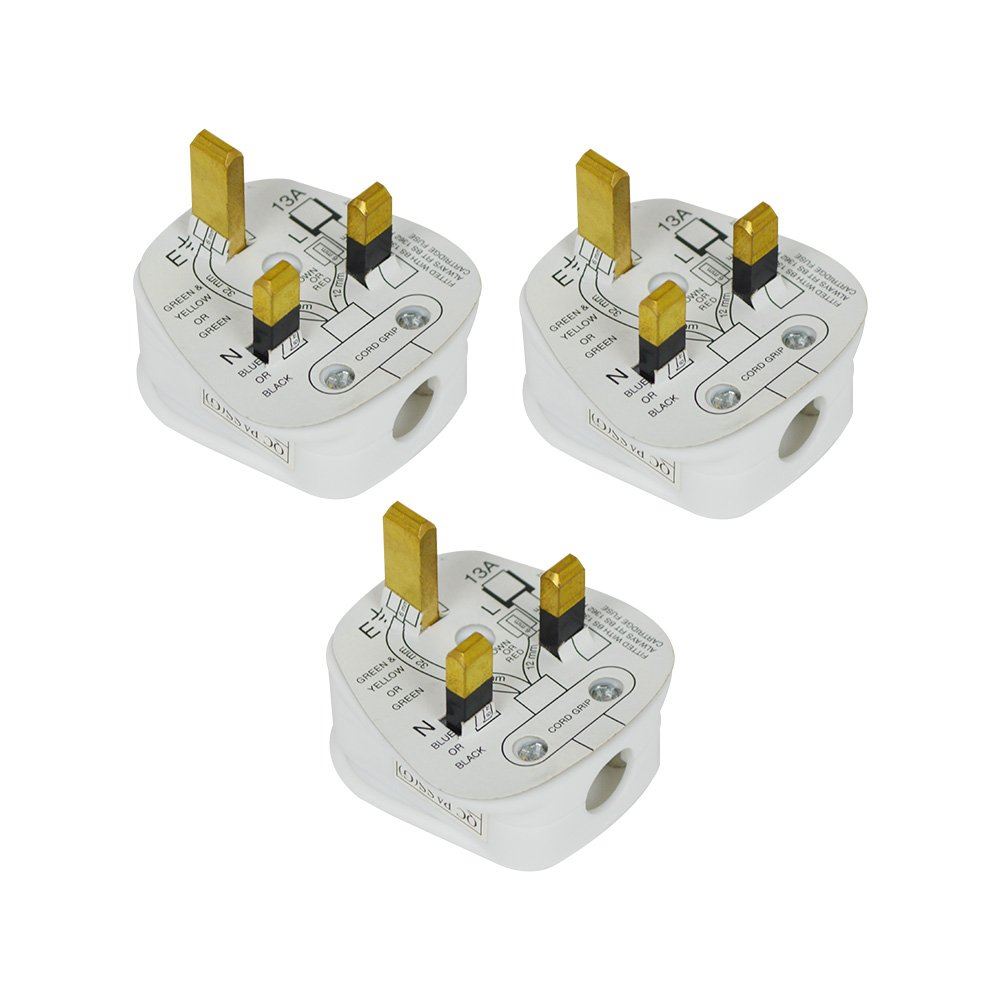 Status 13 A 3-Pin Plug - White (Pack of 3)