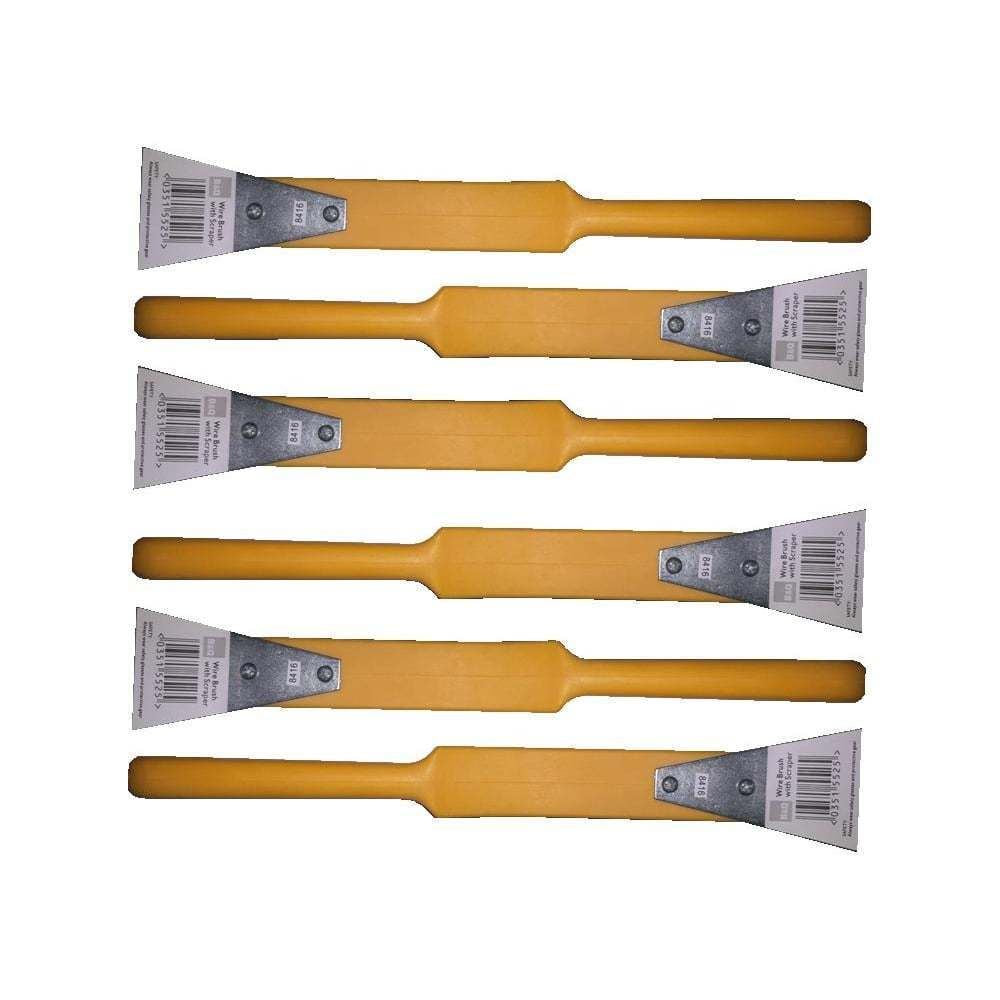 6 Heavy Duty Wire Brush DIY Engineers & Steel Scraper Rust Scale Paint 4 Row NEW