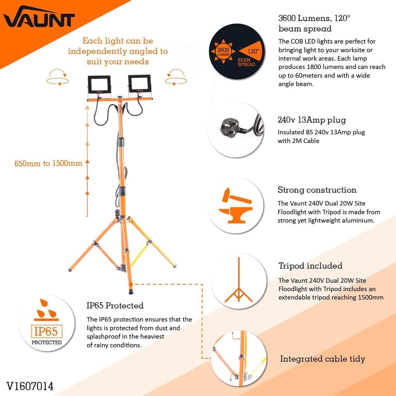 Twin Head Work Site Light 240V Telescopic Tripod 3600 Lumens COB LED Out/ Indoor