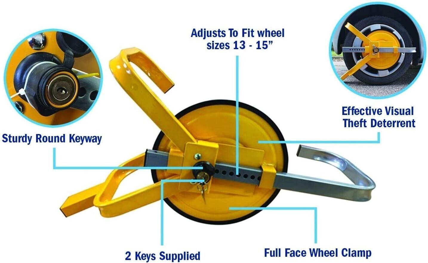 Wheel Clamp Full Face, Heavy Duty Clamp, Highly Visible, 2 Keys 3 Leg NEW