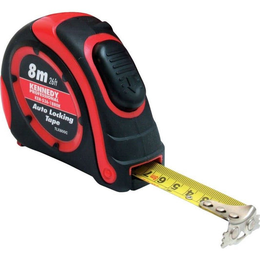 8 M Auto Locking Tape Measure Double Sided Steel Nylon Coated Magnetic Tip Metre