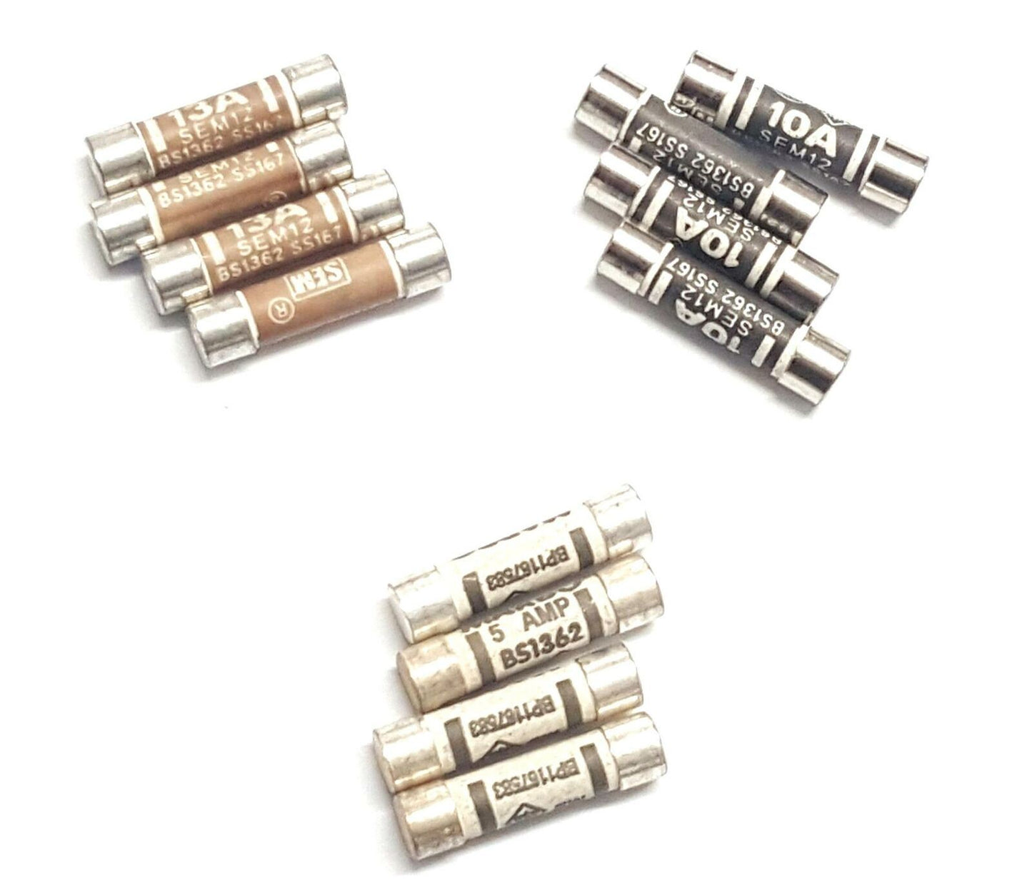 Fuse Mains Plug 5 Amp 10 Amp 13 Amp Household Domestic 12 Mixed Cartridge Fuses 3001994 90/91/92