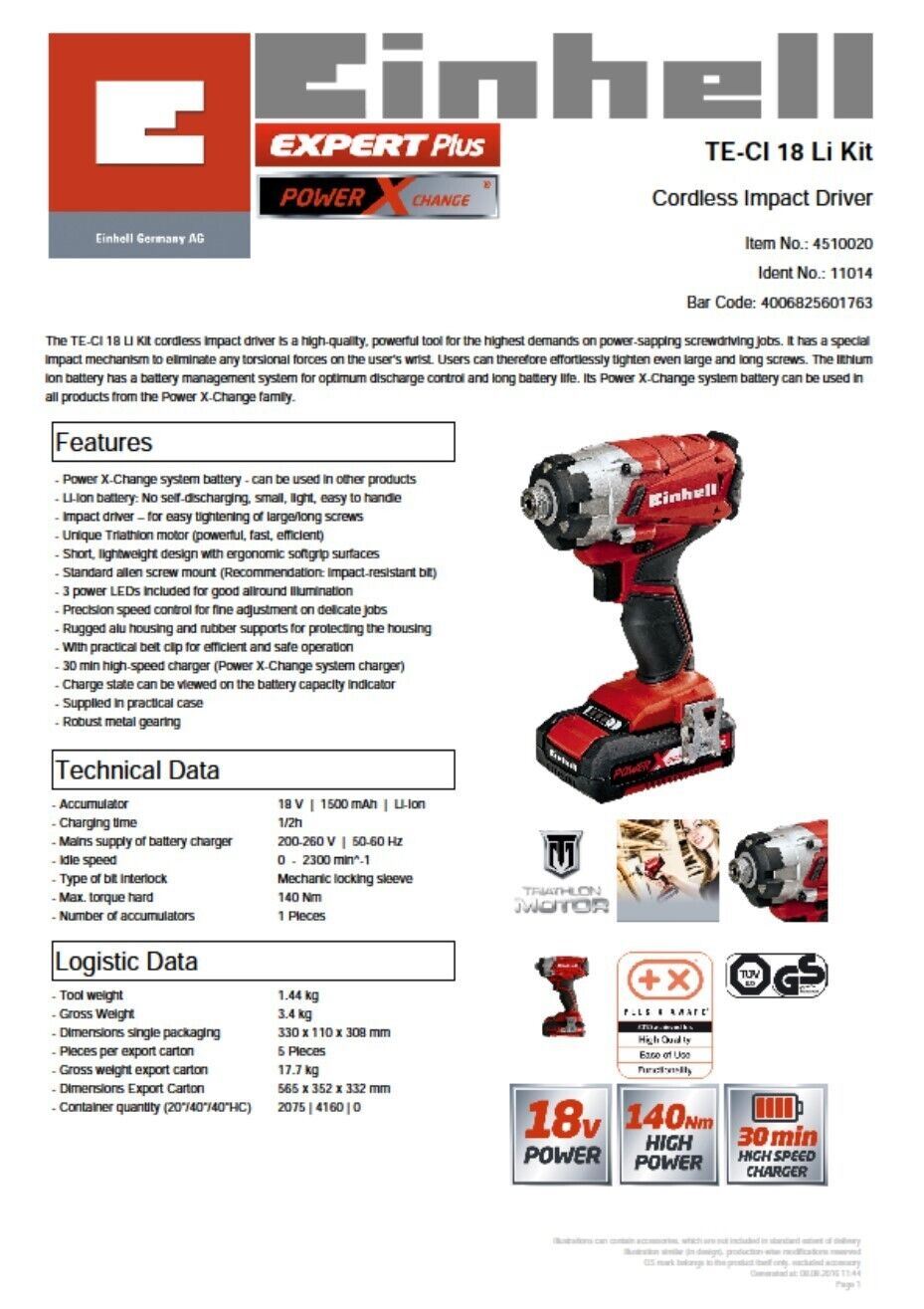 Einhell TE-CI 18v 1.5Ah Li-Ion Power X-Change Impact Driver