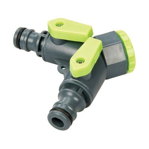 2 Way Tap Quick Connector 3/4" BSP to 1/2" Male Shut Off Valve Twin Hose Pipe