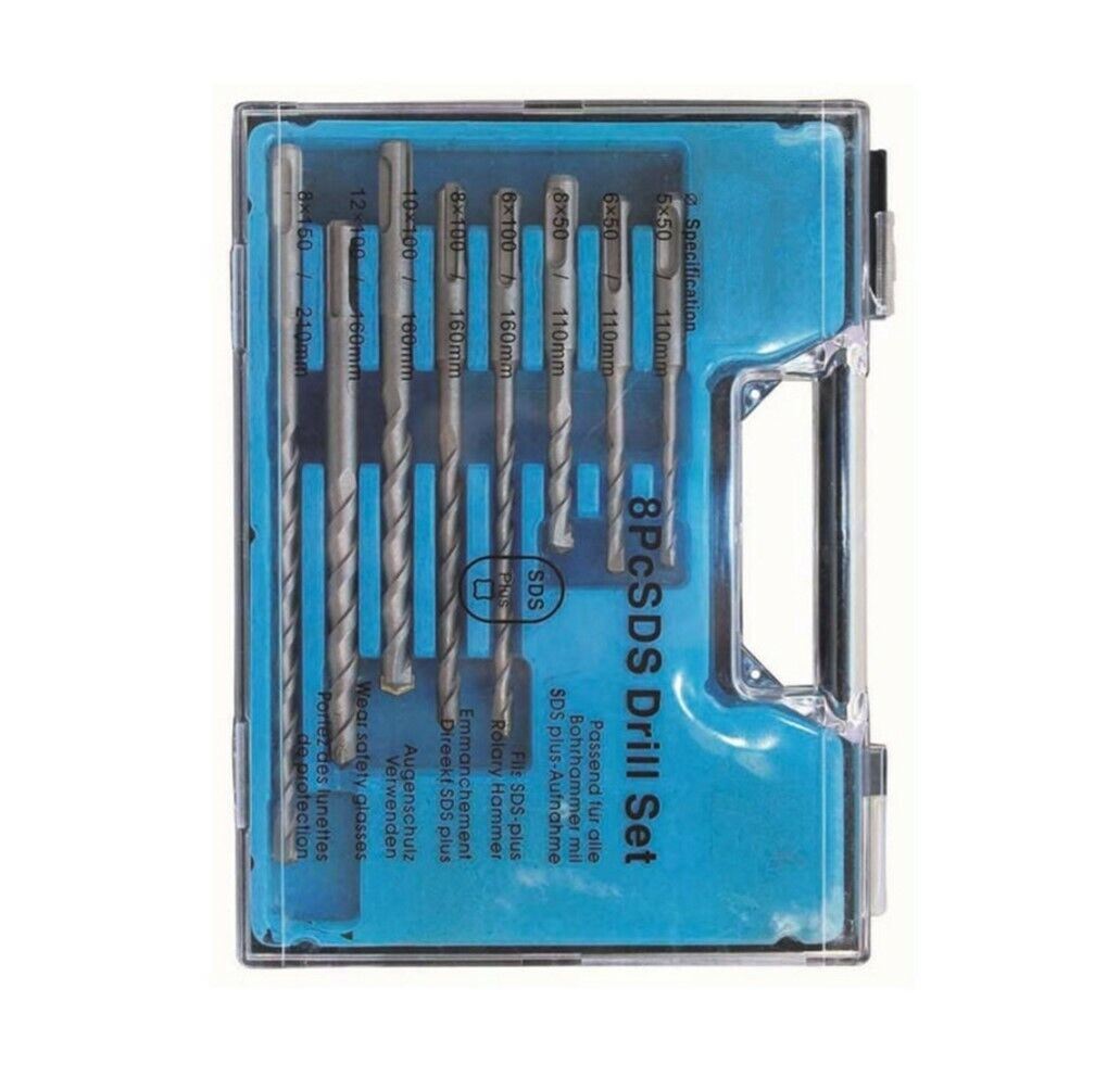 SDS Plus Drill Set & Case 8 Piece PC 5mm 6mm 8mm 10mm 12mm Rotary Hammer