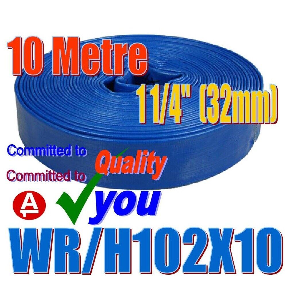 1 1/4" Inch Layflat Discharge Water Pump Hose 32mm X 10M Metre Drainage NEW