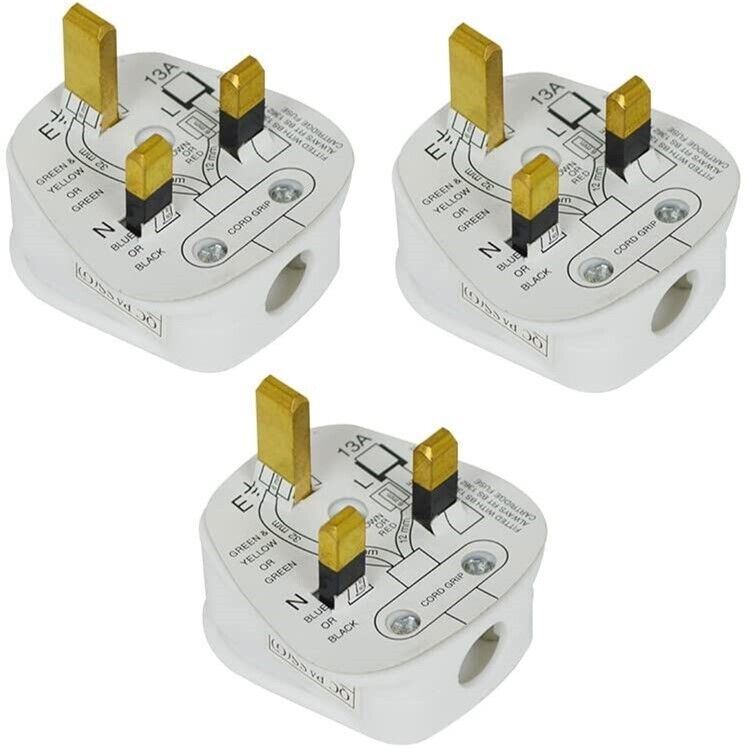 Plug Domestic UK 3 Pin Fused 3 White Mains Plug 13A For 3P Sockets BS1363  3001074 3X73