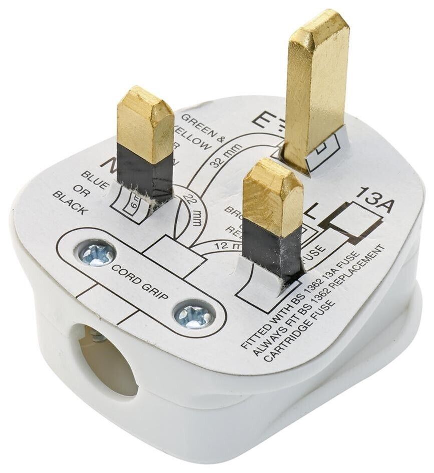 Plug Domestic UK 3 Pin Fused 3 White Mains Plug 13A For 3P Sockets BS1363  3001074 3X73