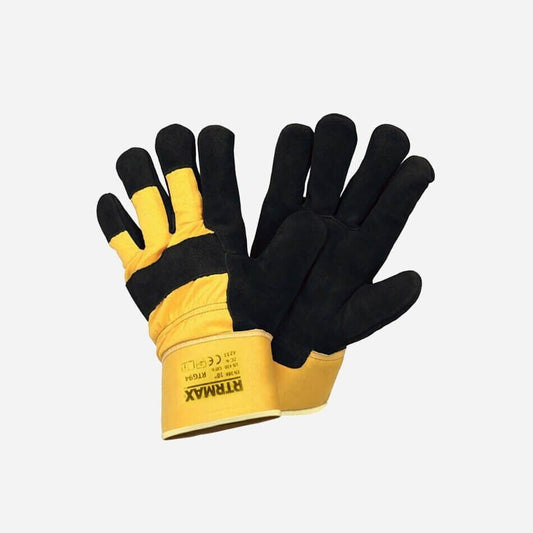 Rigger Gloves Gauntlet Heavy-Duty Leather Yellow Black Glove Tanned Quality 1000300