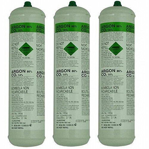 3 X Argon CO2 Disposable Welder Gas Bottle 60 L Litre For Gas Gasless Mig Weld