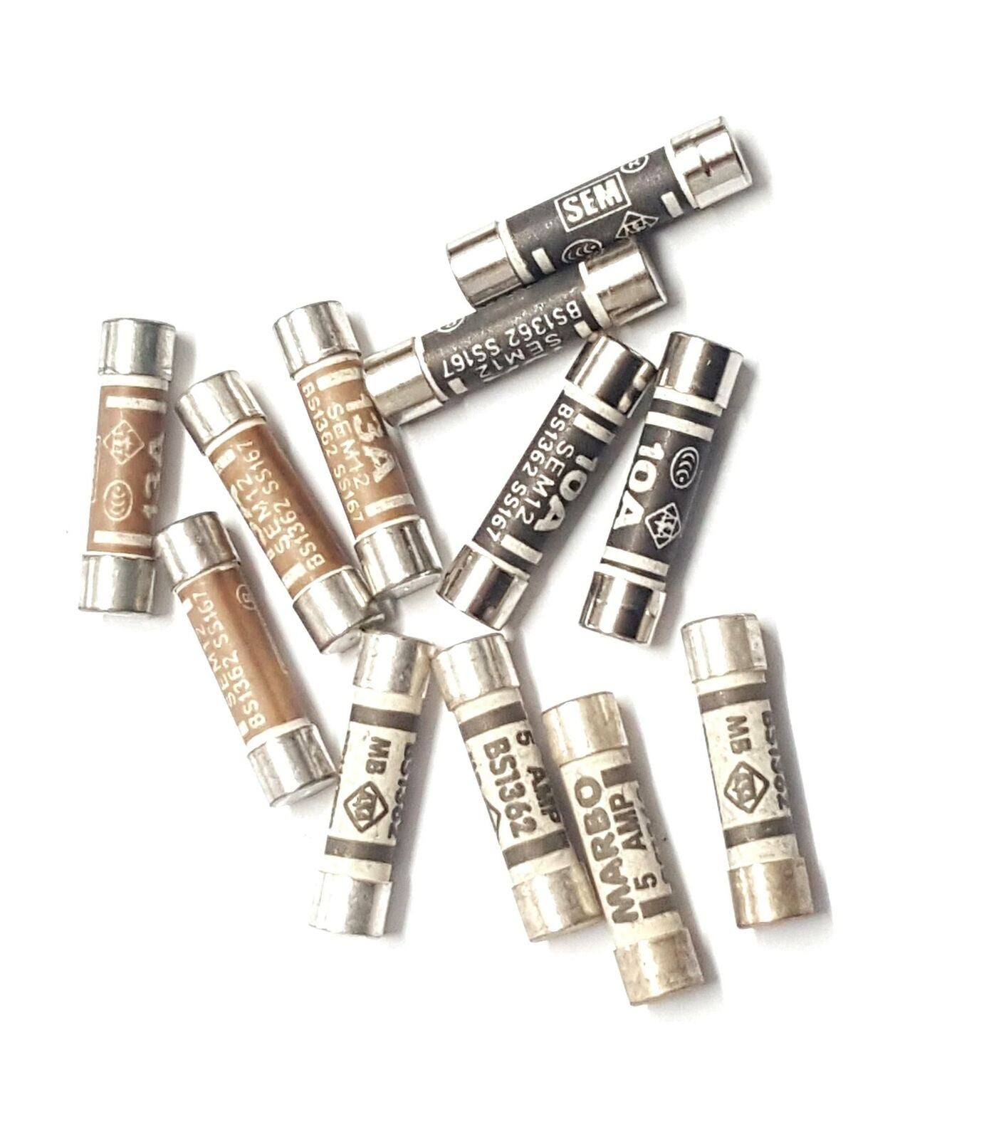 Fuse Mains Plug 5 Amp 10 Amp 13 Amp Household Domestic 12 Mixed Cartridge Fuses 3001994 90/91/92